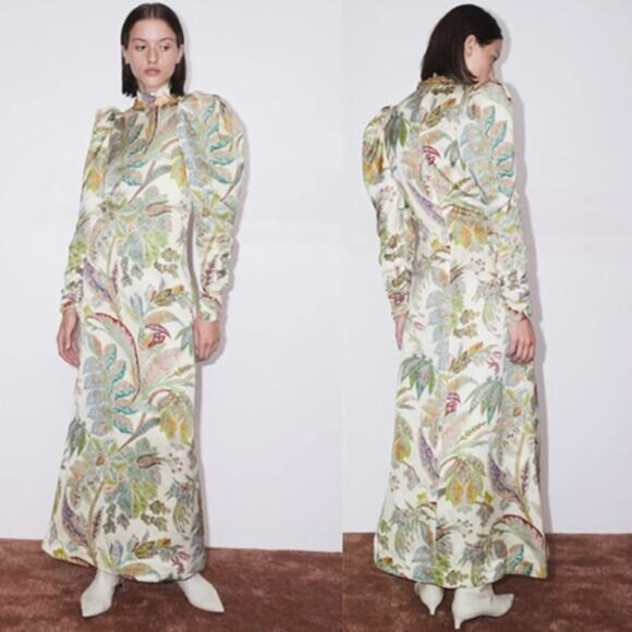 NWT Alemais High Neck Long Puff Sleeves Buttoned Cuffs Ivy Gown Cream Size: 2 - Picture 1 of 8